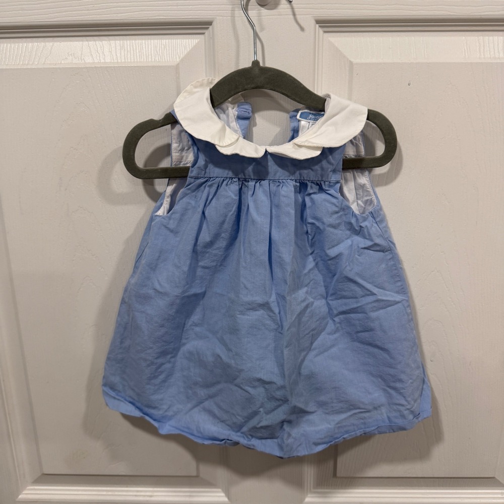 Jacadi Paris Baby Girl Blue Peter Pan Collar Bubble Romper 12M 74cm 100% Cotton